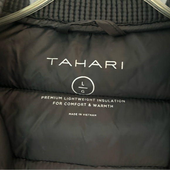 Black puffy quilted jacket, Tahari Large, with ruffles - Picture 3 of 9